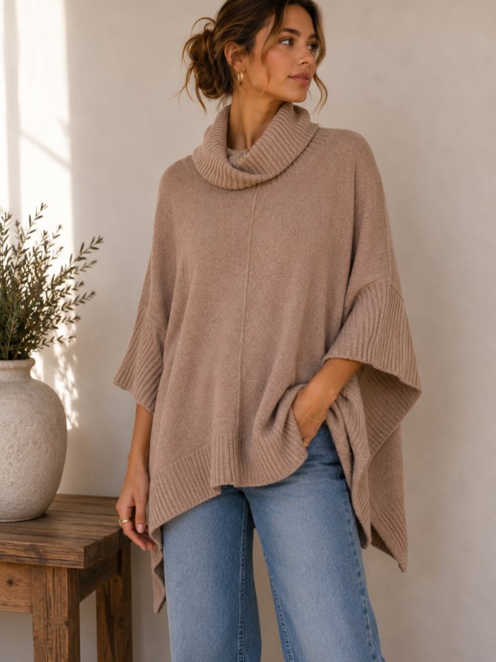 Loft Tan Chunky Knit Sweater Womens L Oversized Slouchy Boho Casual Cozycore
